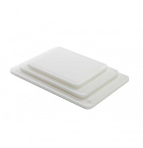 Planche PEHD 500 - blanc  - rigole - poche - pieds - coins arrondis - 60X40X2 cm