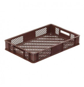 Bac EUROPE ajouré marron 600 x 400 x 100 mm - poignées ouvertes
