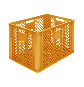 Bac EUROPE ajouré orange 600 x 400 x 410 mm - poignées ouvertes