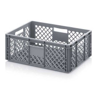 EURO-NORME perforated bin 600x400x220 mm with open handles 