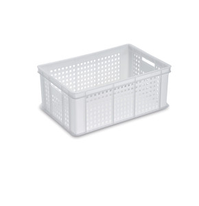 Bac alimentaire ajouré 60x40x24 cm - 50L PEHD blanc